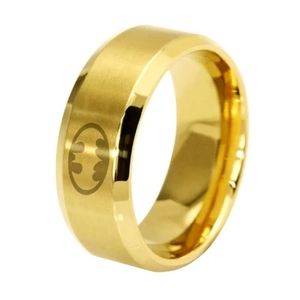 Gold Stainless Steel BATMAN Insignia Emblem Stamped 8mm Band Ring